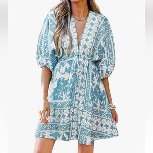 CUPSHE Women's Plunging V Neck Floral Backless Beach Dress Mini Dress XL NWT